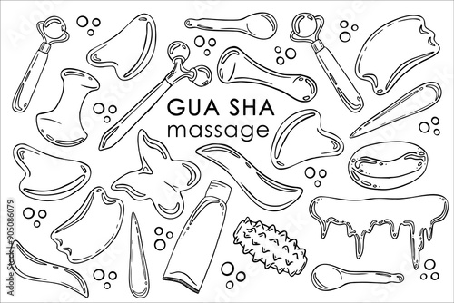 Guasha massage doodle and facial care tools. Roller, gua sha, massagers, spoon-shaped massager. Improves blood circulation, relieves tension and helps with skin care. Manual dialing..