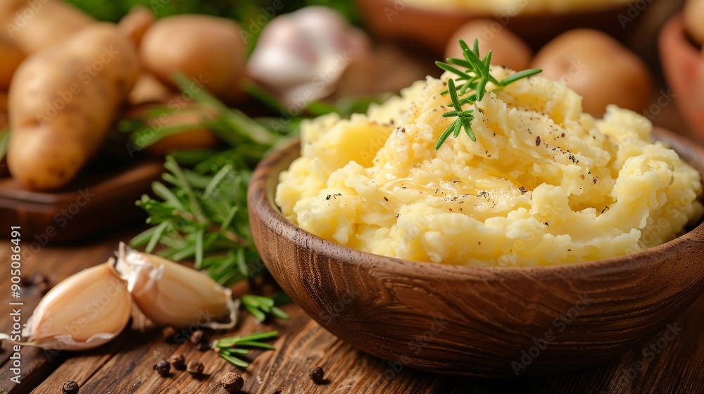 Mashed Potatoes on a wooden table. Mashed Potatoes on a wooden table.