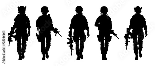 Female soldier with gun silhouette black filled vector Illustration icon
