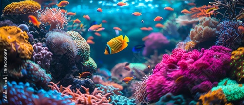 Bright tropical fish, colorful coral reef, vibrant underwater scene, detailed closeup