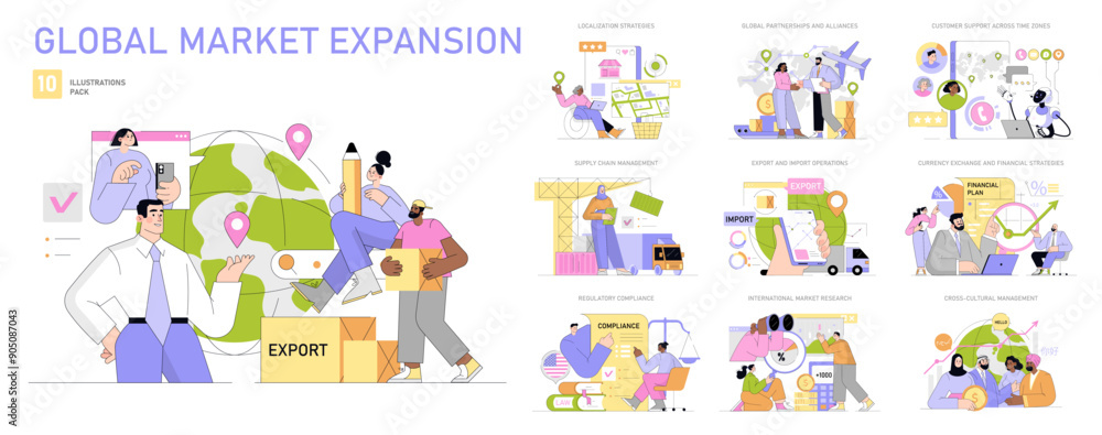 Global Market Expansion. Flat Vector Illustration Global Market Expansion. Flat Vector Illustration