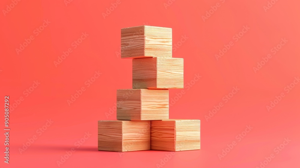 Stack of wooden blocks against a pink background. Simple, clean, and modern. Perfect for minimalist design projects. Stack of wooden blocks against a pink background. Simple, clean, and modern. Perfect for minimalist design projects.