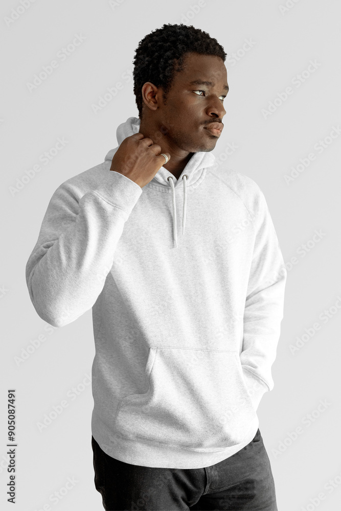 Men's blank hoodie mockup png on black model Men's blank hoodie mockup png on black model
