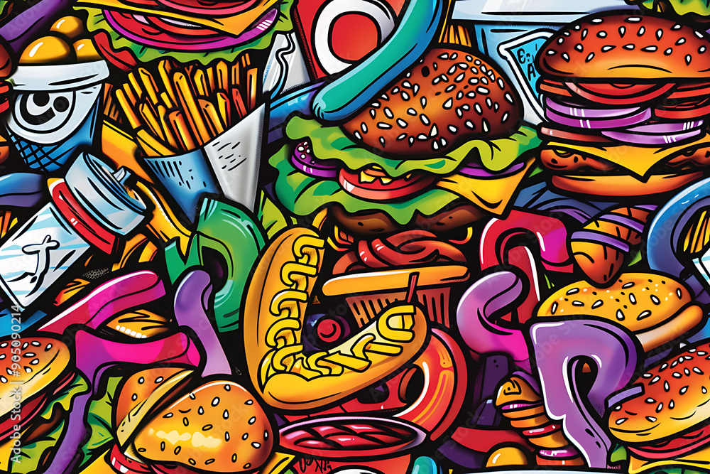 Seamless colorful pattern with fast food Seamless colorful pattern with fast food