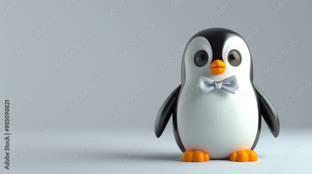 Fototapeta premium A cartoon penguin wearing a bow tie.