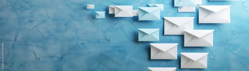 white envelopes scattered on a blue background, symbolizing communication, connection, and correspondence. white envelopes scattered on a blue background, symbolizing communication, connection, and correspondence.