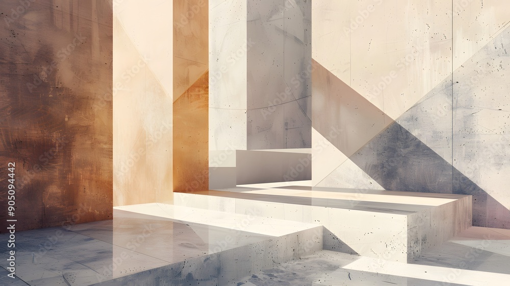 Concrete Stairs Abstract: Sharp Geometry in Light Beige with Sunray Minimalism Concrete Stairs Abstract: Sharp Geometry in Light Beige with Sunray Minimalism