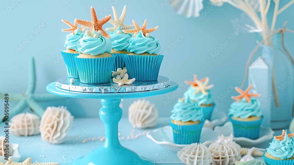 Under the Sea - Ocean Theme Cupcake Stand Showcasing Tempting Treats. Under the Sea - Ocean Theme Cupcake Stand Showcasing Tempting Treats.
