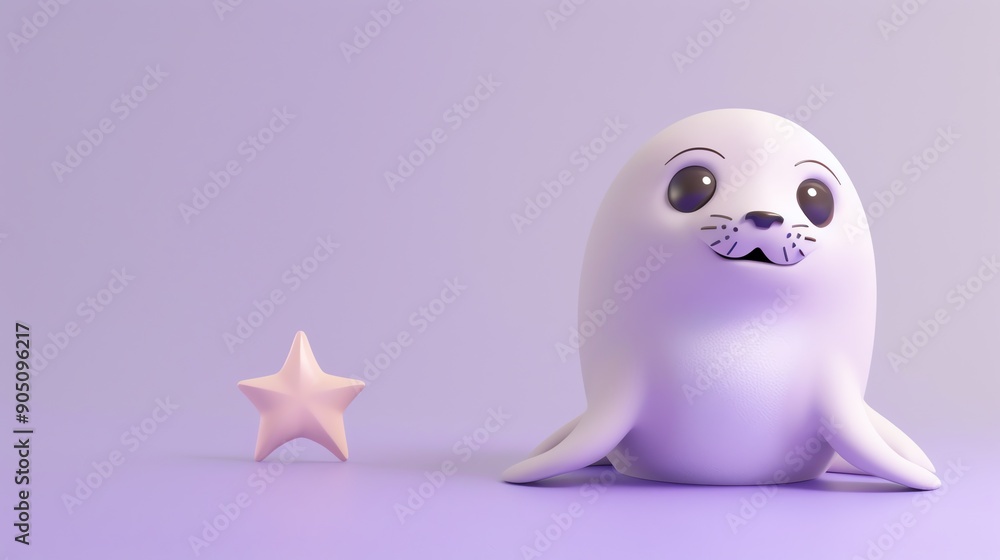 A cute, cartoon seal pup on a purple background. A cute, cartoon seal pup on a purple background.