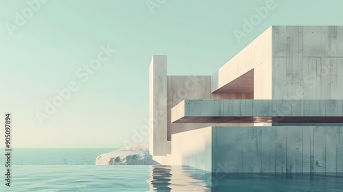 Floating Minimalist Sea Architecture: Geometric Shapes in Soft Light