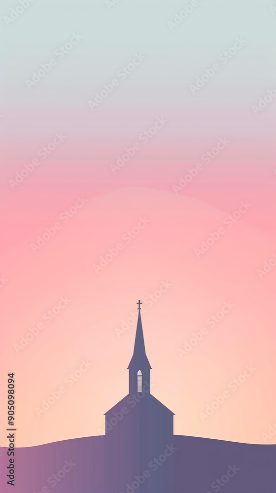 Obraz premium Silhouette of a Church at Sunset Background
