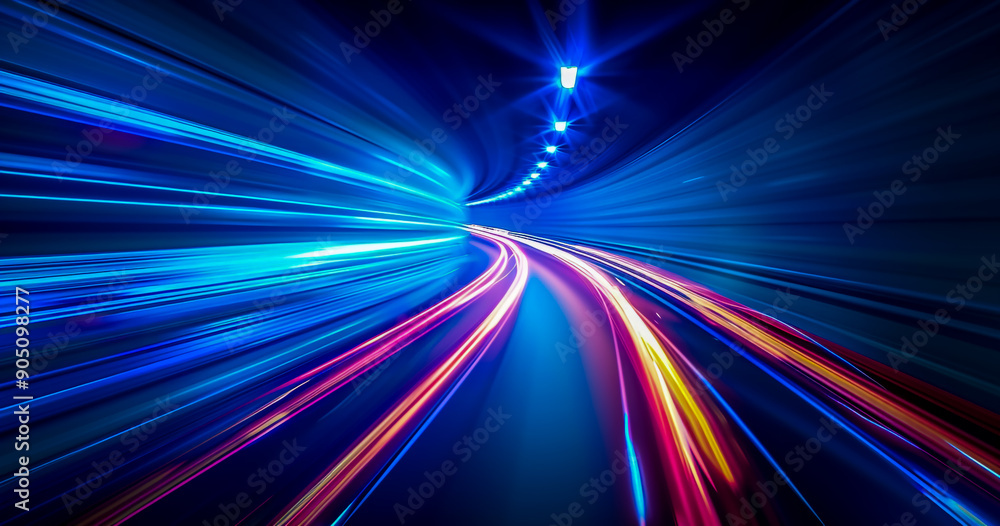 Abstract background with light trails moving fast in the tunnel, Abstract background with light trails moving fast in the tunnel,