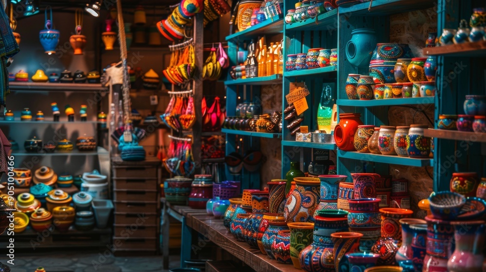 Fototapeta premium Colorful pottery in traditional market