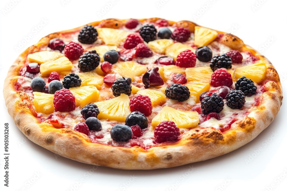sweet pizza with berries and pineapples, isolated on white background, full depth of field, ai sweet pizza with berries and pineapples, isolated on white background, full depth of field, ai