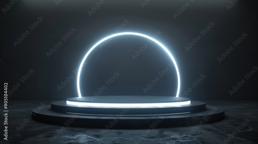 Neon Ring Above Circular Platform Neon Ring Above Circular Platform