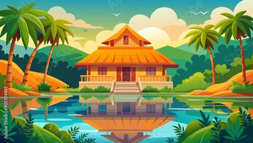 tropical island with house