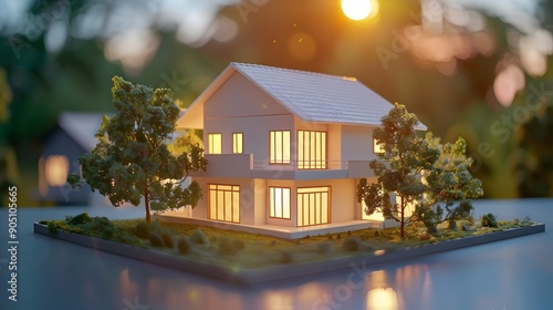 Wallpaper Mural illuminated modern house model at night Torontodigital.ca