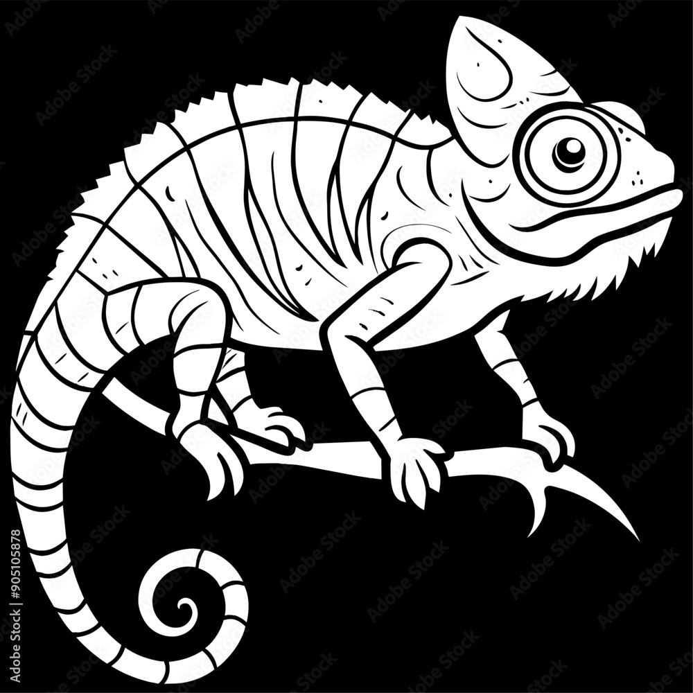 chameleon on a branch with black background chameleon on a branch with black background