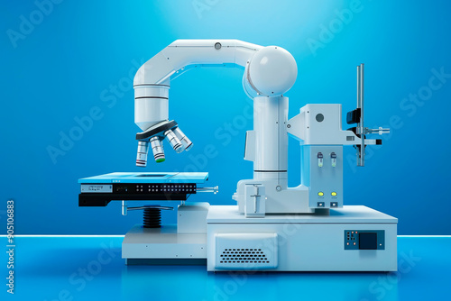 Modern Medical Research Laboratory with Microscope on the Desk.