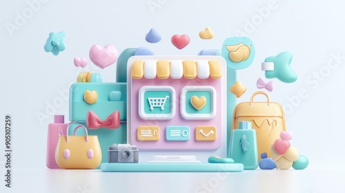 Futuristic Online Store Interface - Detailed 3D Render with Seamless Shopping Experience, generative AI