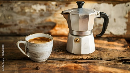 Moka Pot and Mug Ensemble, Perfect for Showcasing the Essential Tools of Coffee Lovers