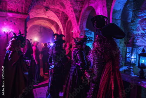 Gothic-themed party in an old castle. Halloween party. photo