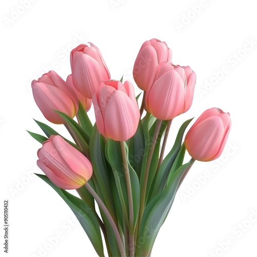 Pink tulips arranged beautifully in a fresh and vibrant bouquet against a transparent background