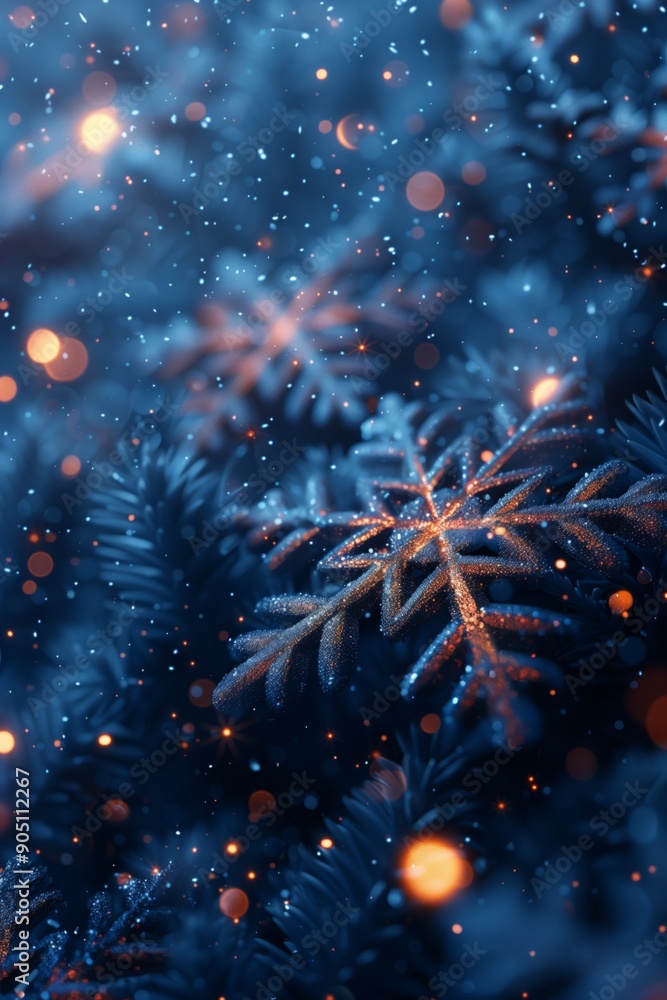 Fototapeta premium Christmas background with snowflakes, new year banner, vertical illustration