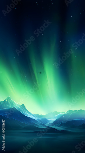 Digital blue and green aurora mountains abstract graphic poster background