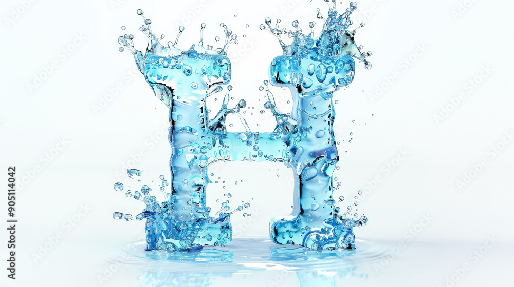 Capital letter H made of blue water splashes or ice on light background. Scrapbook activity. Generative AI Capital letter H made of blue water splashes or ice on light background. Scrapbook activity. Generative AI