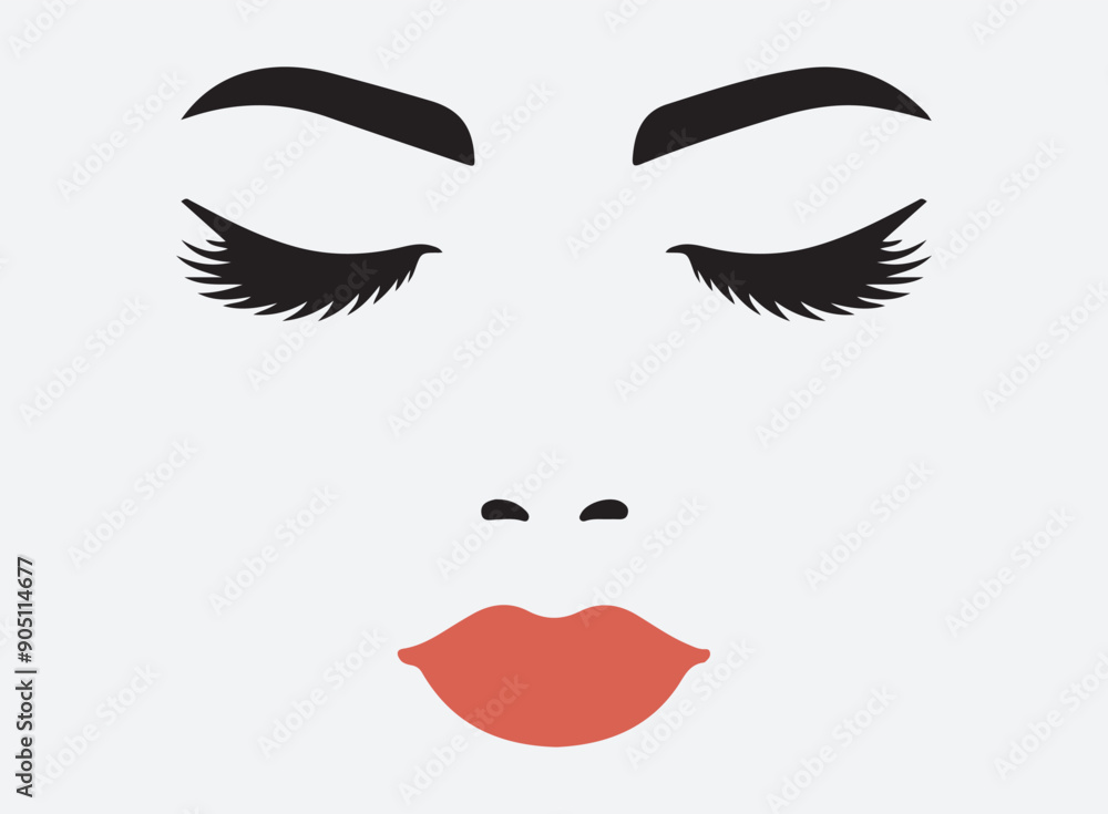 Eyebrows with red lips icon. Woman face logo design. Vector illustration. Eyebrows with red lips icon. Woman face logo design. Vector illustration.