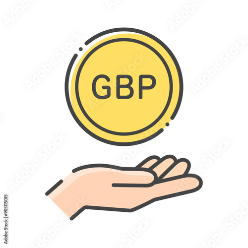 GBPの文字が入ったコインと人の手のシンプルなアイコン- 英ポンド･外貨のイメージ