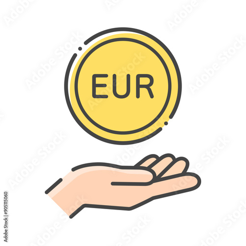 EURの文字が入ったコインと人の手のシンプルなアイコン - EU･ユーロ圏のお金･外貨預金のイメージ