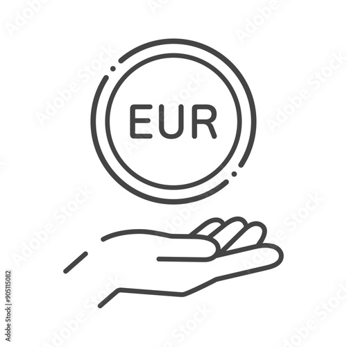 EURの文字が入ったコインと人の手のシンプルなアイコン - EU･ユーロ圏のお金･外貨預金のイメージ