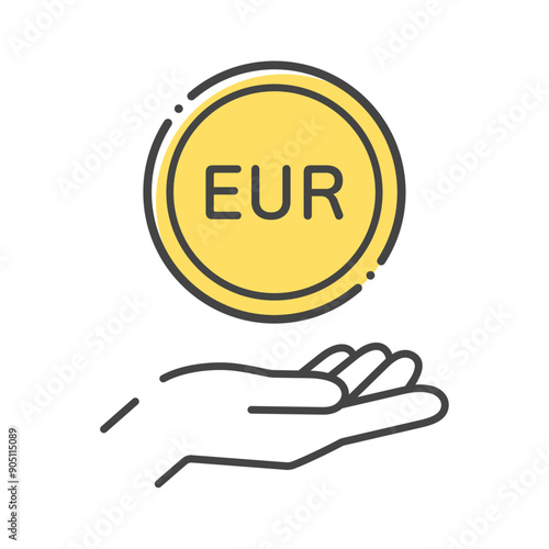 EURの文字が入ったコインと人の手のシンプルなアイコン - EU･ユーロ圏のお金･外貨預金のイメージ
