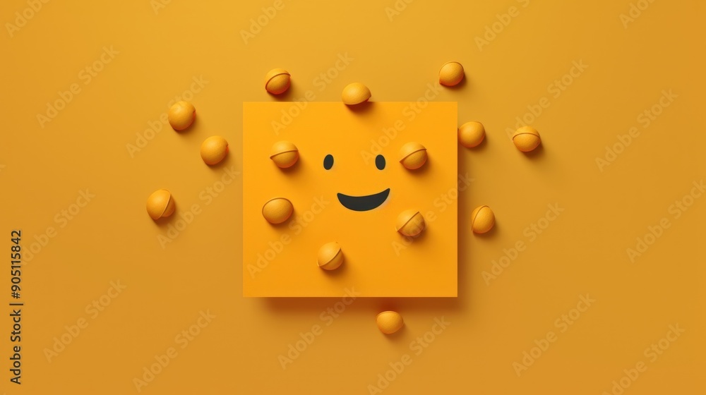 Fototapeta premium Smiling Yellow Square with Surrounding Objects