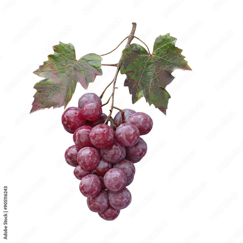Red grape with foliage on a transparent background. Red grape with foliage on a transparent background.