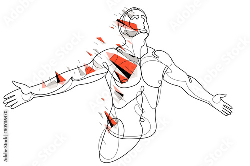 Man with spread hands showing pose of freedom like feeling that he can fly, vector low poly illustration, emotional concept of feel free and happy.