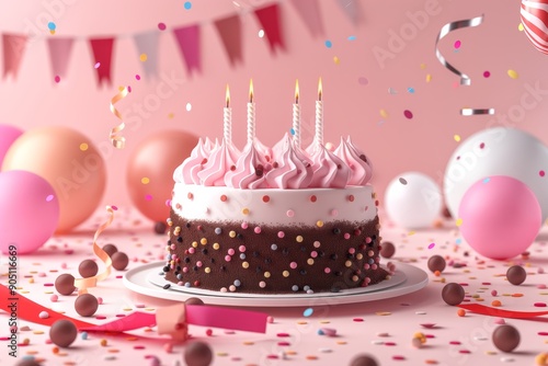 Vibrant 3d chocolate cake banner for kid s birthday party card, invitation, and celebration