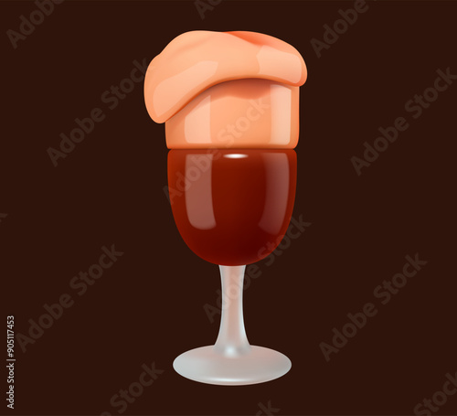 3D Dark Beer Glass with Foam