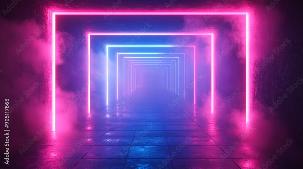 Futuristic Neon-Lit Tunnel in Vibrant Colors Futuristic Neon-Lit Tunnel in Vibrant Colors