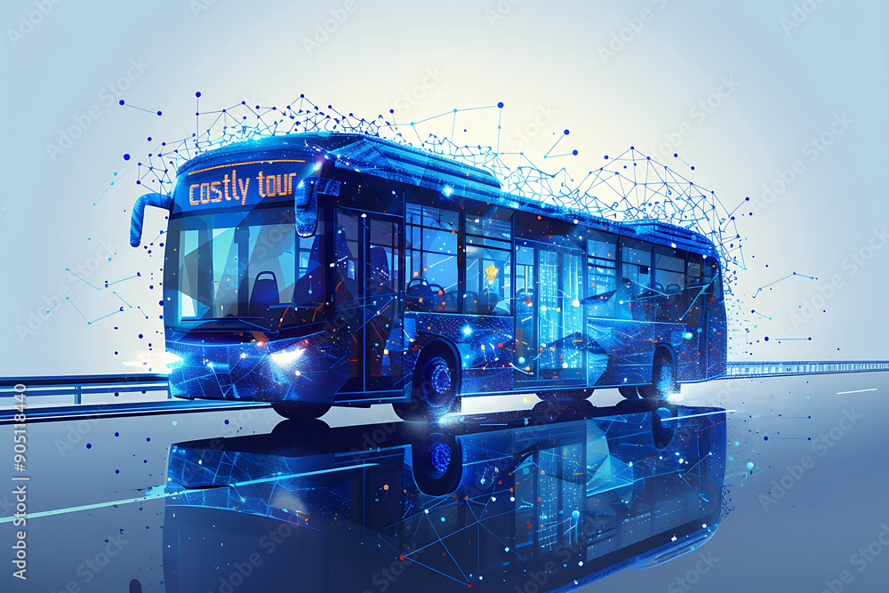 Fast bus on blue. Coach transfer, GPS navigation, Bus route, Tourist ...