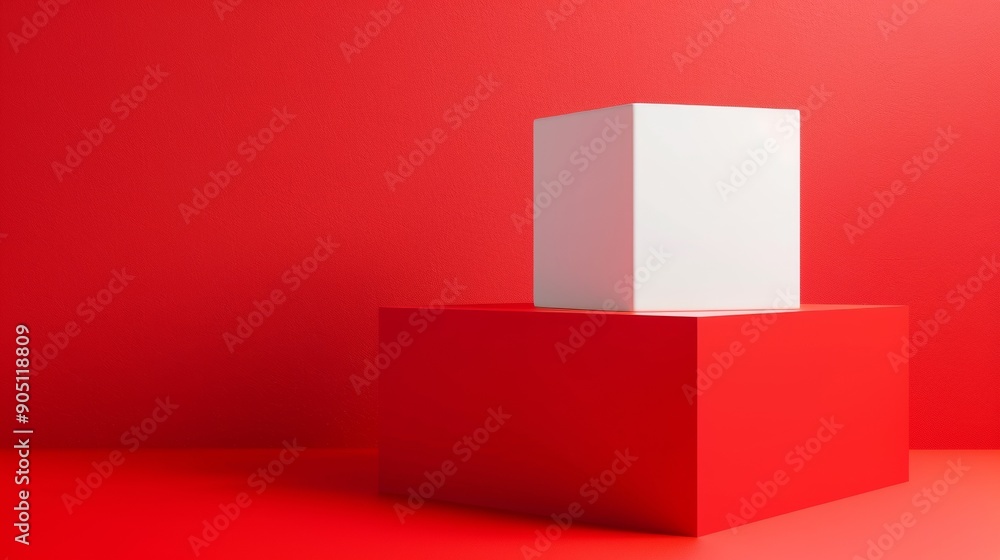 Minimalist White Cube on Red Background Minimalist White Cube on Red Background