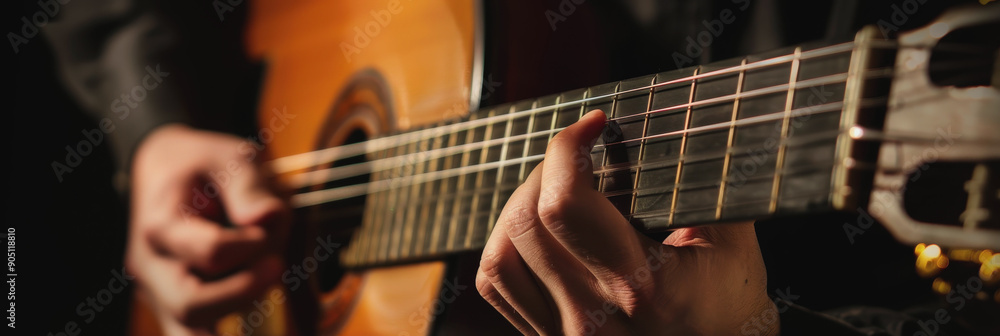 Fototapeta premium A man plays the guitar at the International Guitar Festival.