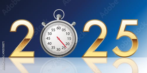 2025 sur le thème de la vitesse et de la compétition avec un chronomètre pour symboliser la performance et le temps qui passe.