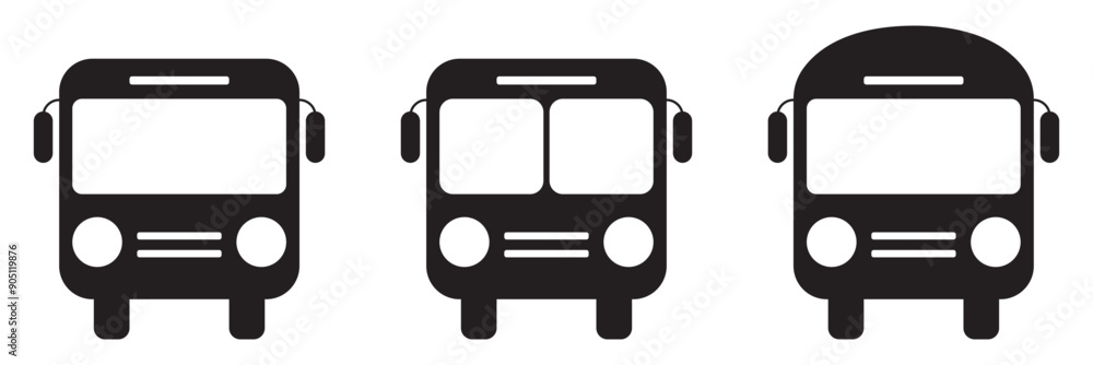Bus vector icon. Public regular transport symbol. Black silhouette. Front view. Traveling by bus. Bus vector icon. Public regular transport symbol. Black silhouette. Front view. Traveling by bus.