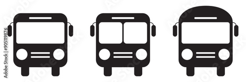 Bus vector icon. Public regular transport symbol. Black silhouette. Front view. Traveling by bus.