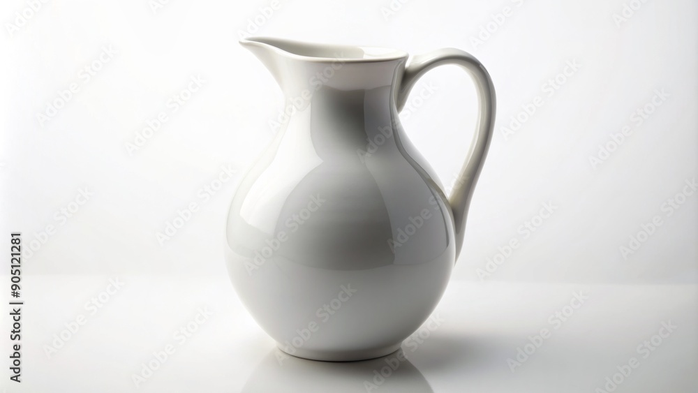 isolated white ceramic jug with clean lines and rounded handle stands solo on a pristine white background, evoking simplicity and elegance. isolated white ceramic jug with clean lines and rounded handle stands solo on a pristine white background, evoking simplicity and elegance.