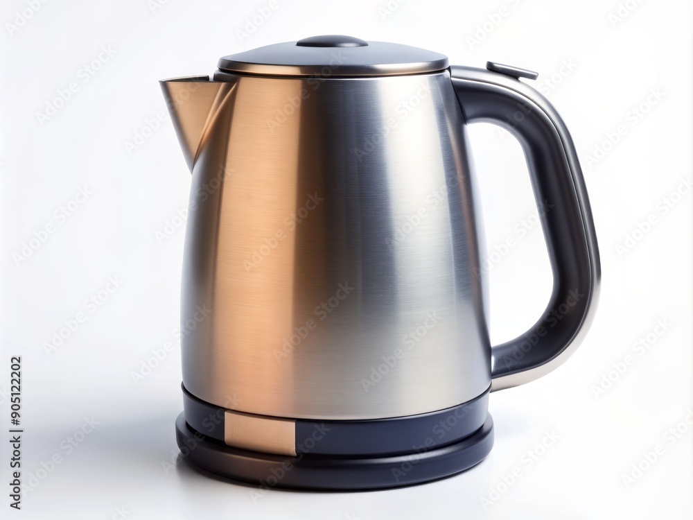 Sleek and modern compact electric kettle with a matte finish and concealed heating element sits solo on a crisp solid white background. Sleek and modern compact electric kettle with a matte finish and concealed heating element sits solo on a crisp solid white background.