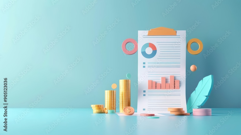Creditworthiness, report with high score, 3D illustration, finance concept, copy space, Creditworthiness, report with high score, 3D illustration, finance concept, copy space,